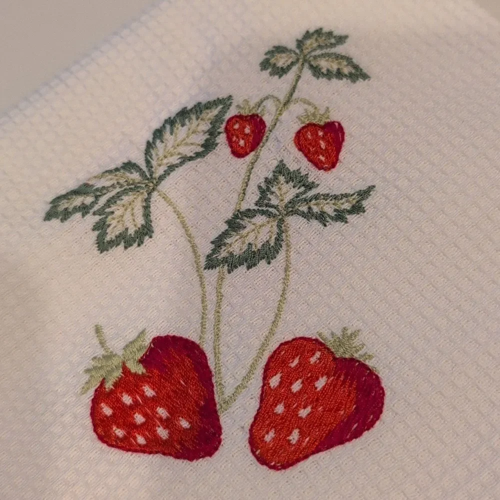 Strawberry Embroidered Cotton Kitchen Towels by Champagne & Eggs Set of 2